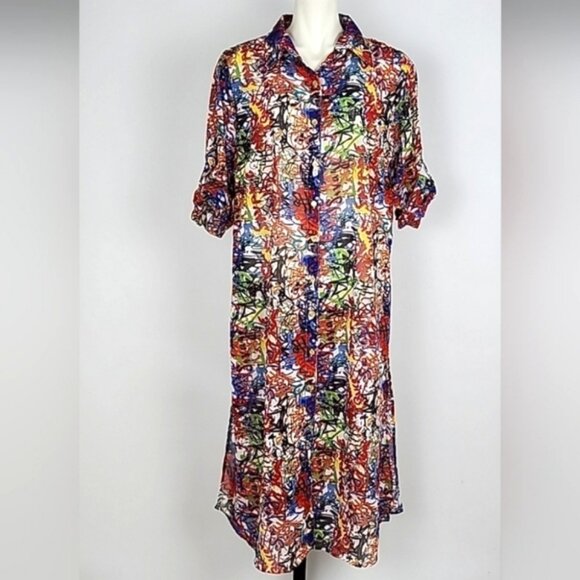 Speed Limit MPH Longline Shirt Multi Color Print Semi Sheer Lightweight Size M/L - Picture 3 of 16